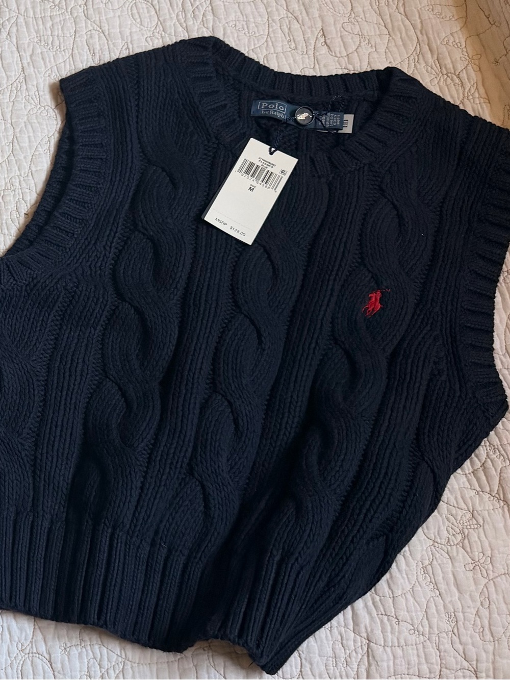 Ralph Lauren NWT Navy Cable Knit Sweater Vest Size Medium - Picture 4 of 5